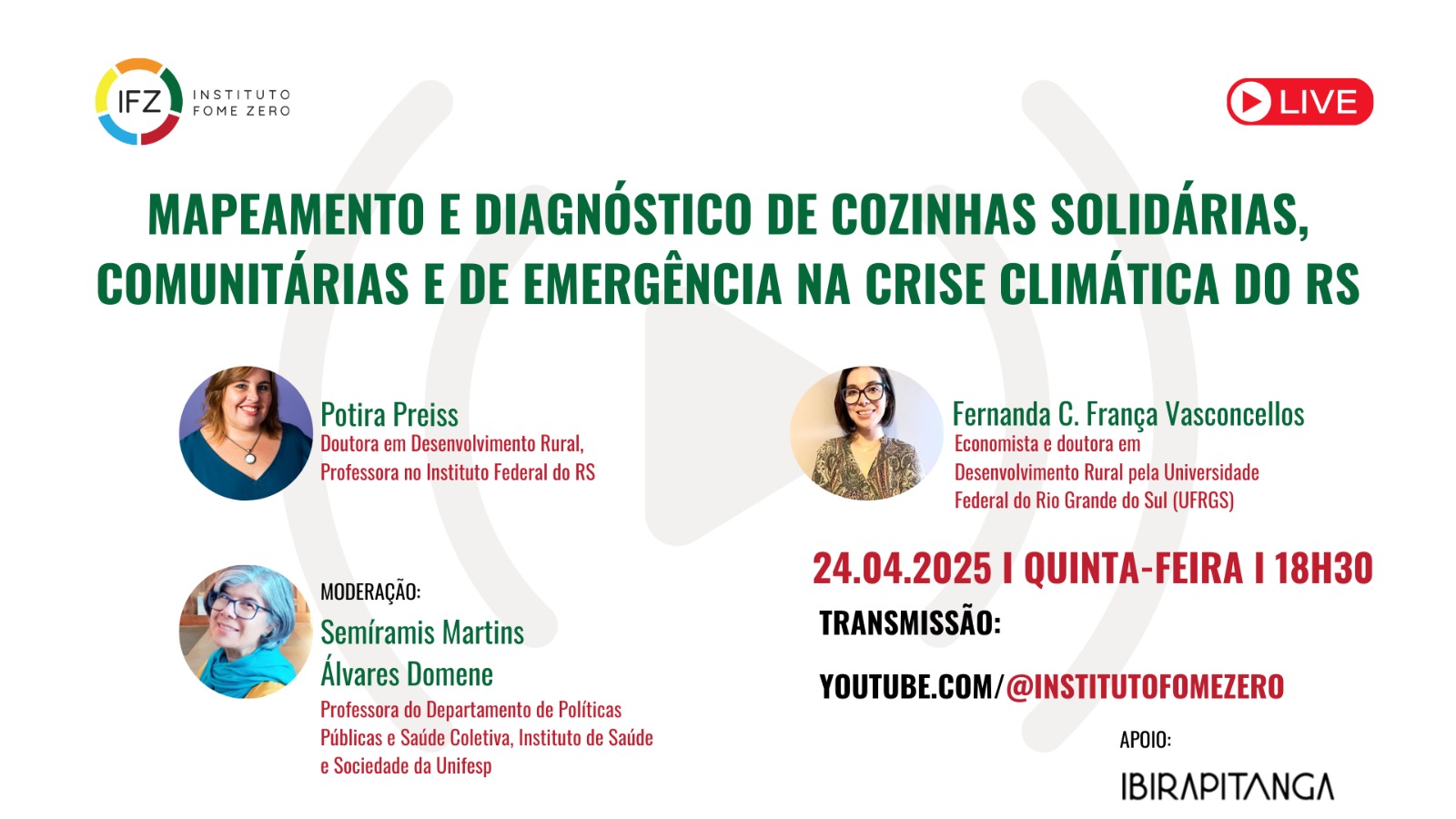 20250424 LIVE THUMB Mapeamento e diagnóstico de Cozinhas Solidárias, Comunitárias e de Emergência na crise climática do RS