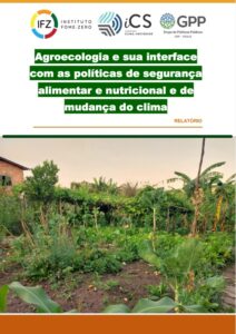 Cover page for a report on agroecology and climate policy, featuring logos and a vegetable garden photo at the bottom edge.